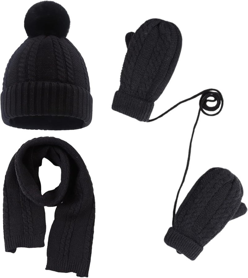 Peecabe Kids Winter Hat Scarf Mittens Set Toddler Knitted Beanie Girls Fleece Children Neck Warmer Boys Warm Gloves 2-7 Years - Image 1
